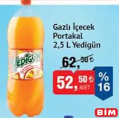 YEDİGÜN GAZLI İÇECEK PORTAKAL GAZOZ 2,5 L